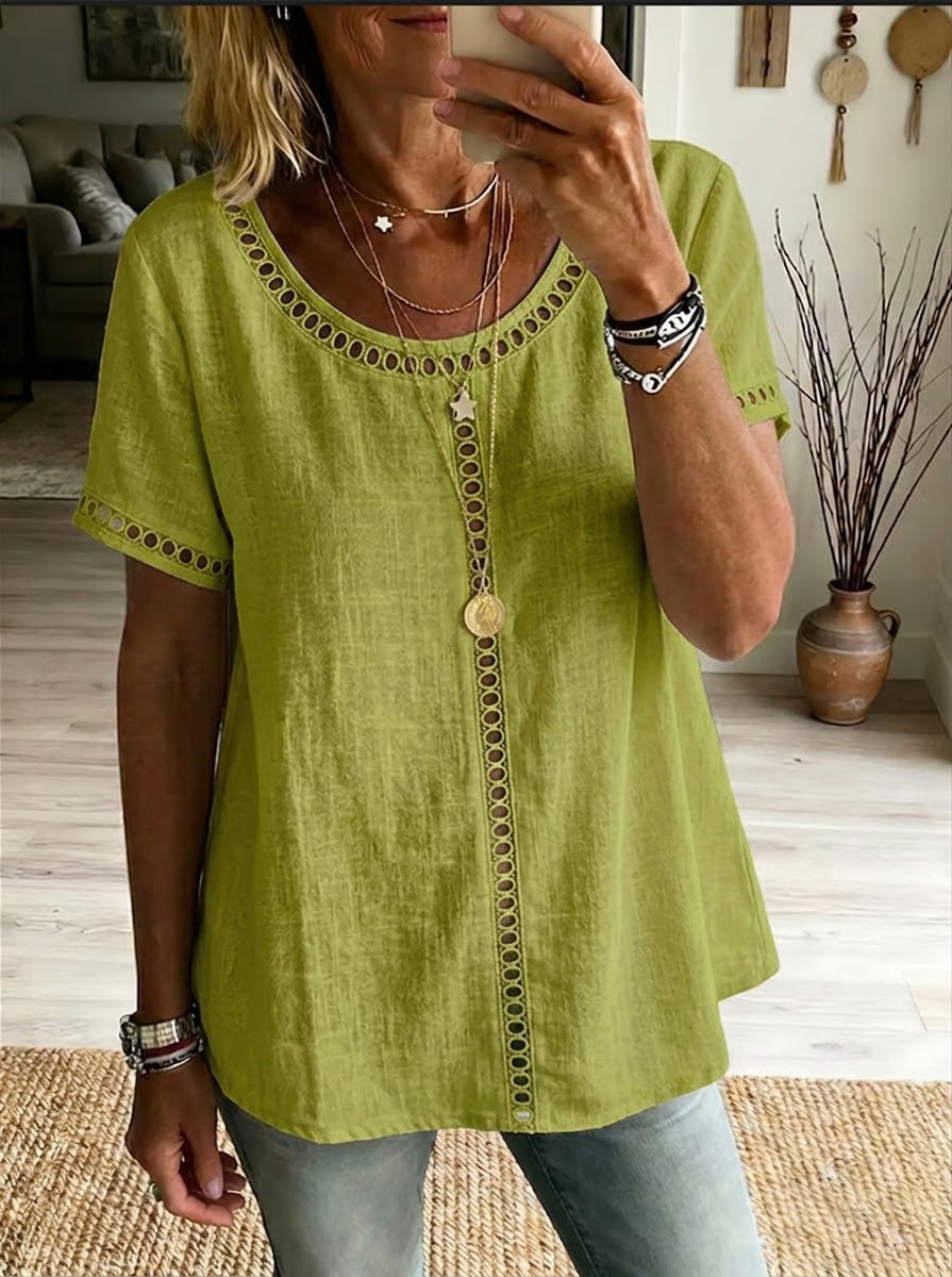 📦📦LAST DAY SAVE 49% ⏰Cozy And Casual Patchwork Linen And Cotton Top With Openwork Weave