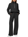 📦📦CLEARANCE SALE🔥 Women's Solid Color Cotton Half Zip Two-Piece Set
