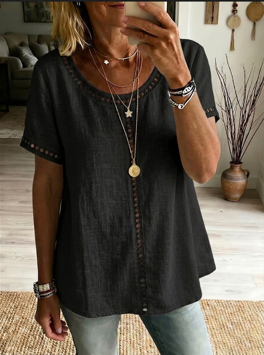 📦📦LAST DAY SAVE 49% ⏰Cozy And Casual Patchwork Linen And Cotton Top With Openwork Weave