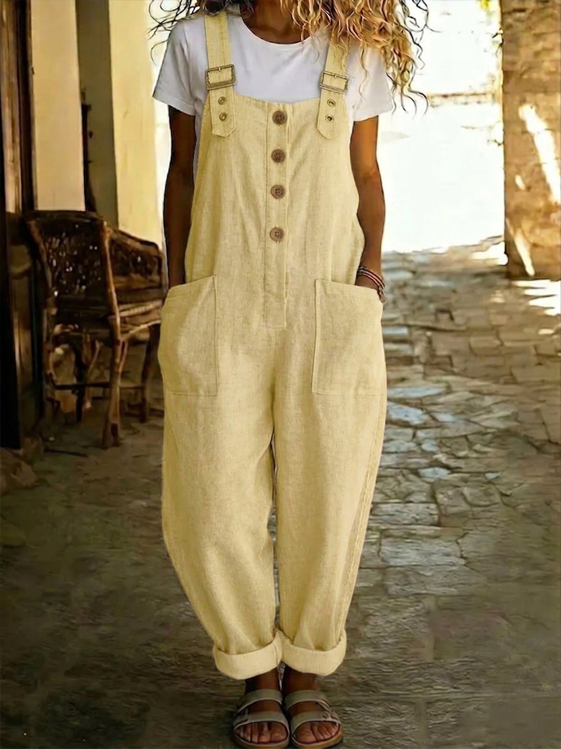 📦📦LAST DAY SAVE 49% ⏰Casual Linen And Cotton Jumpsuit With Adjustable Straps