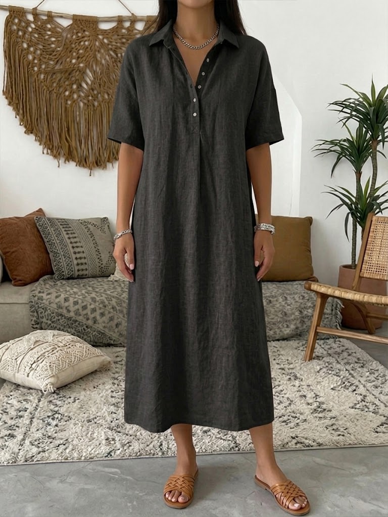 📦📦LAST DAY SAVE 49% ⏰Casual Polo Collar Linen And Cotton Short-sleeved Dress