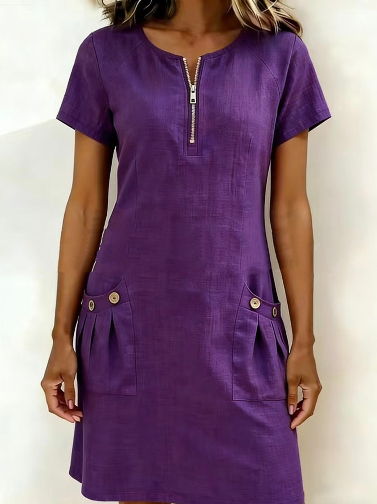 📦📦LAST DAY SAVE 49% ⏰ Cotton-Linen Dress with Zipper Pockets