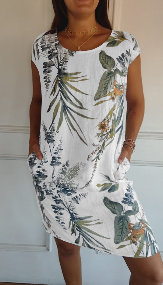 📦📦LAST DAY SAVE 49% ⏰Women's Cotton and Linen Round Neck Printed Dress