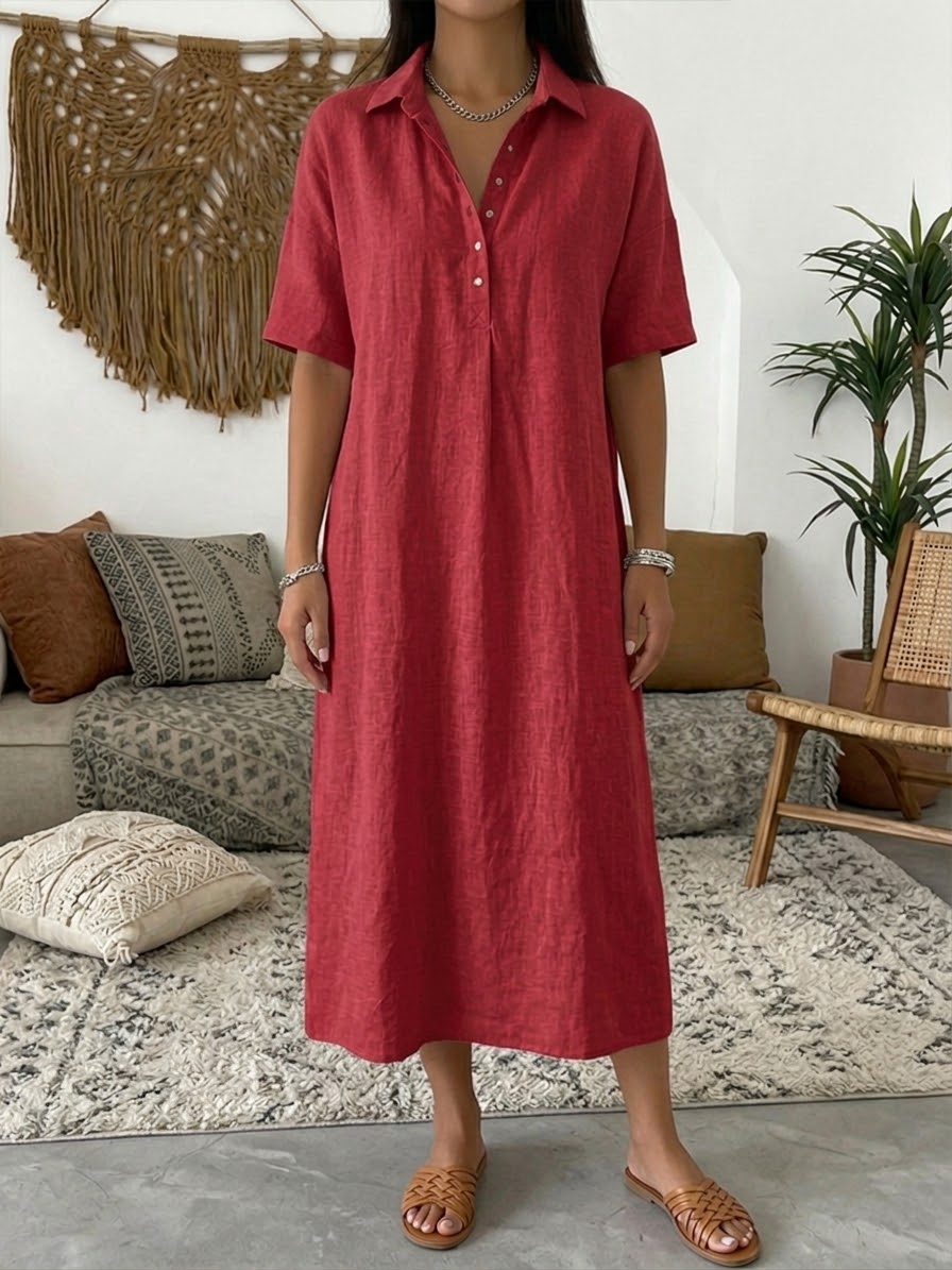 📦📦LAST DAY SAVE 49% ⏰Casual Polo Collar Linen And Cotton Short-sleeved Dress