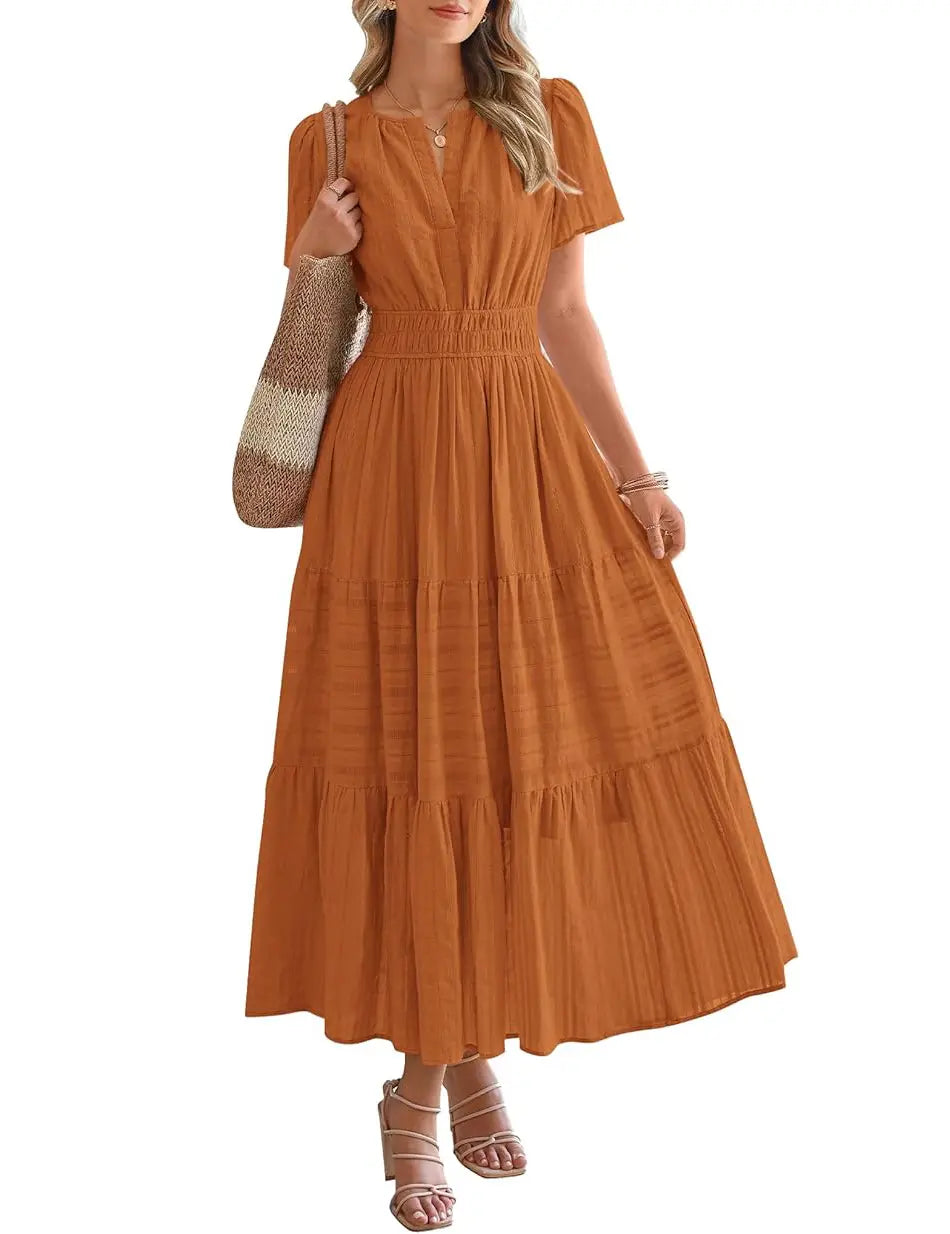✨✨Women's Summer 2026 Casual Maxi Dress Lightweight Short Sleeve V Neck Boho Dress with Pockets #Outdoorfun