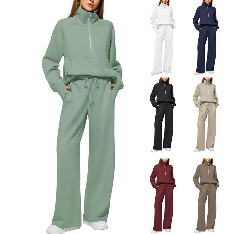 📦📦CLEARANCE SALE🔥 Women's Solid Color Cotton Half Zip Two-Piece Set