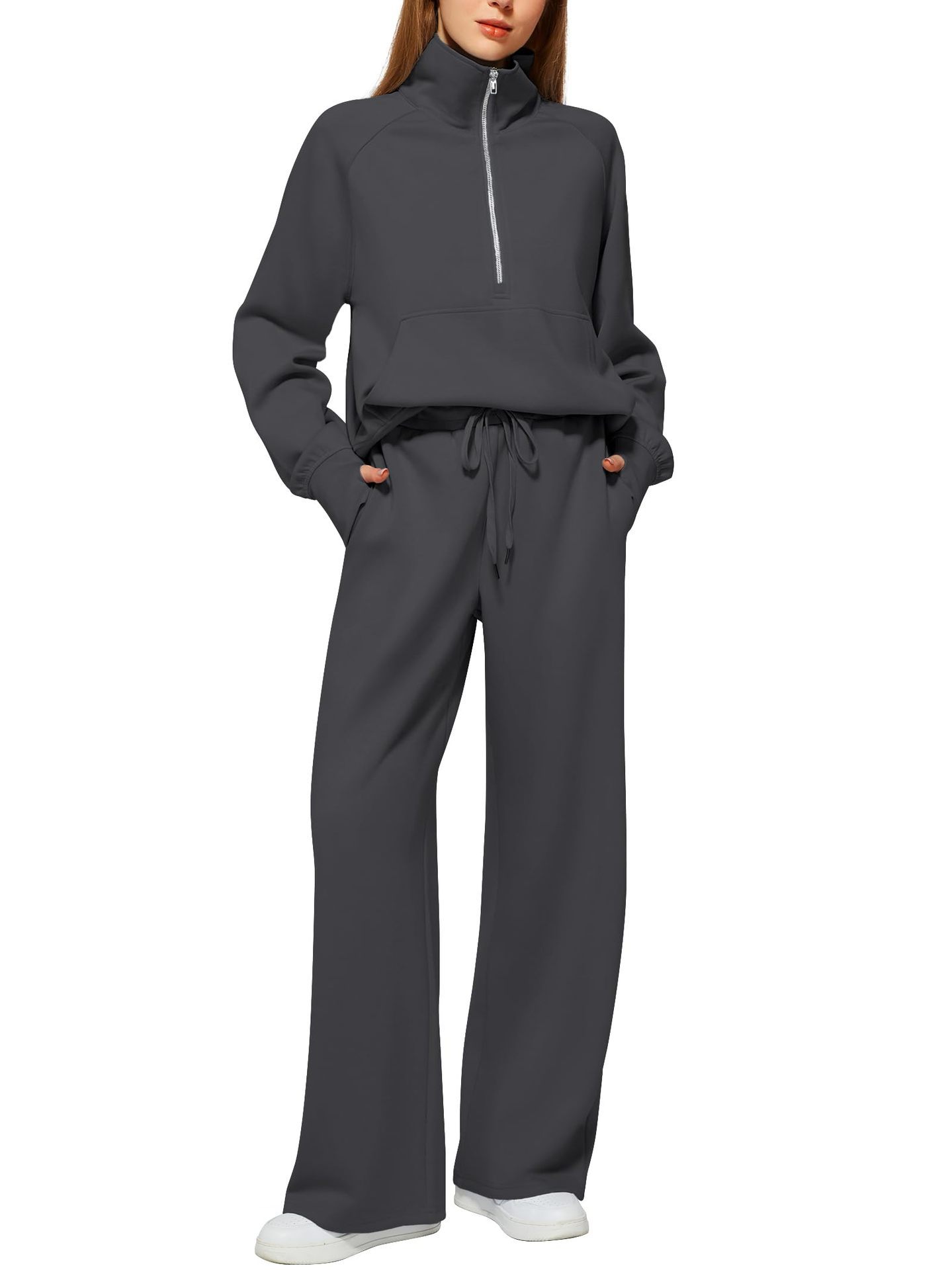 📦📦CLEARANCE SALE🔥 Women's Solid Color Cotton Half Zip Two-Piece Set