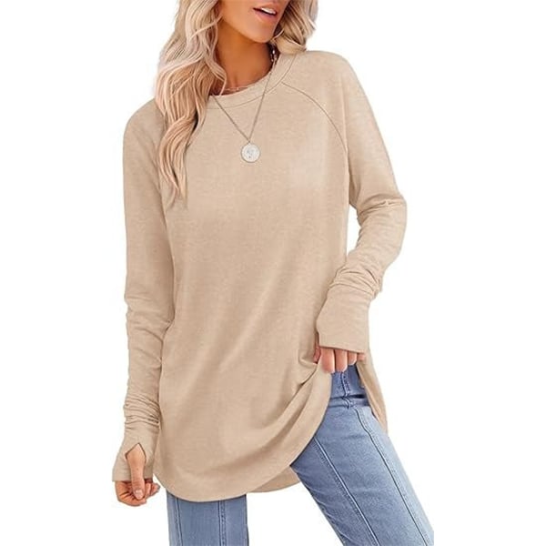 📦📦LAST DAY SAVE 49% ⏰Womens Tunic Tops to Wear with Leggings Long Sleeve Thumb Crew Neck Curved Hem