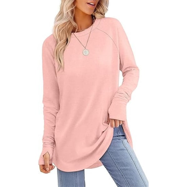📦📦LAST DAY SAVE 49% ⏰Womens Tunic Tops to Wear with Leggings Long Sleeve Thumb Crew Neck Curved Hem