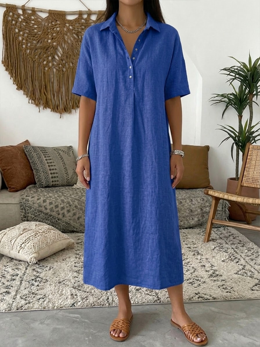 📦📦LAST DAY SAVE 49% ⏰Casual Polo Collar Linen And Cotton Short-sleeved Dress