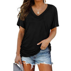 📦📦LAST DAY SAVE 49% ⏰Womens Short Sleeve V Neck Dolman Tops with Side Shirring Loose Fit Shirts