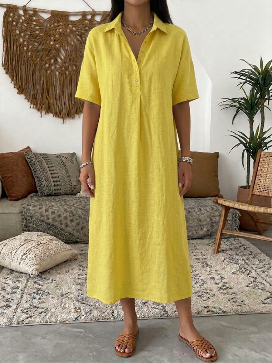 📦📦LAST DAY SAVE 49% ⏰Casual Polo Collar Linen And Cotton Short-sleeved Dress