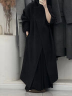 Aurora Kiss] Fall/Winter New Arrival - Longer Korean-Style Loose Fit Double-Breasted Wool Coat with Wide Collar and Waist-Defining Silhouette