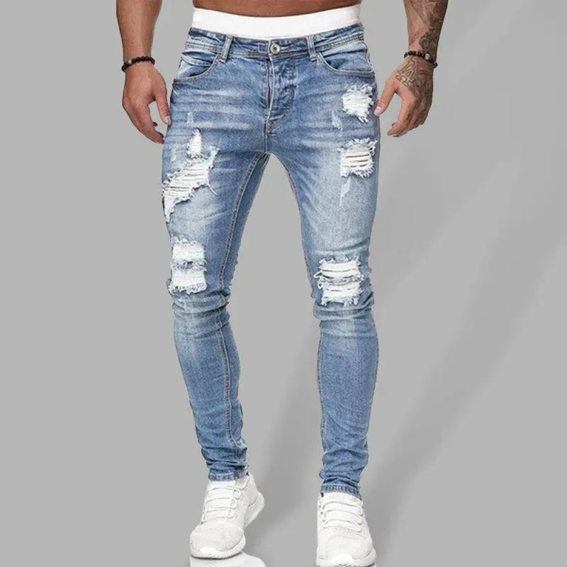 👖👖Edgy Men's Jeans - Mid-Rise Distressed