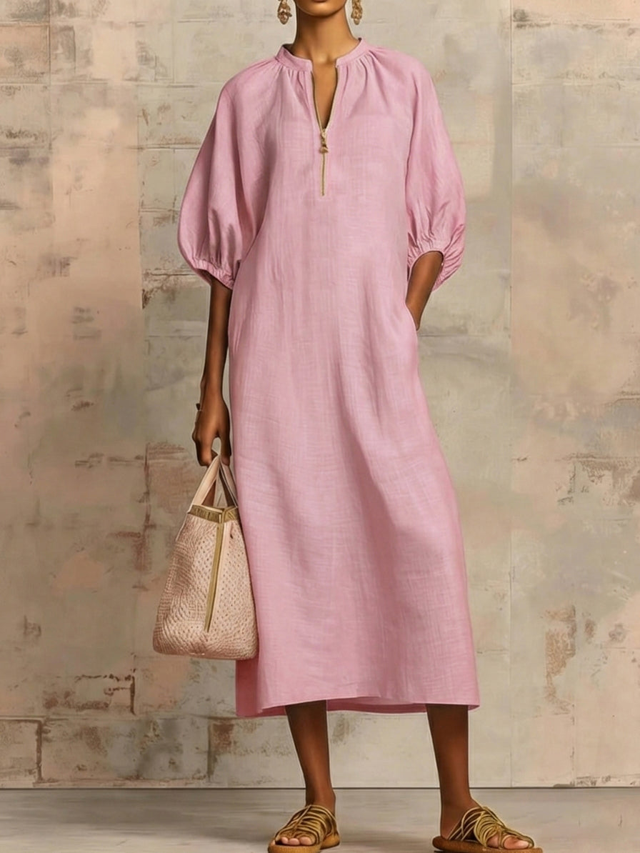 📦📦LAST DAY SAVE 49% ⏰Stylish Zippered Loose Linen-cotton Midi Dress