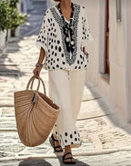 💝💝Women's Retro Polka Dot Print Casual Cotton-linen Two-piece Set