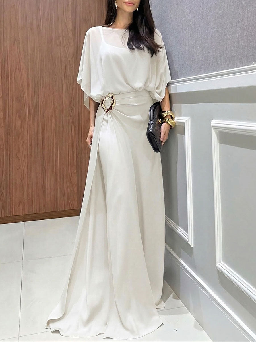 📦📦LAST DAY SAVE 49% ⏰Women's Round-neck 3/4-sleeve Casual Loose Chiffon Top & High-waisted Wide-leg Pants Set
