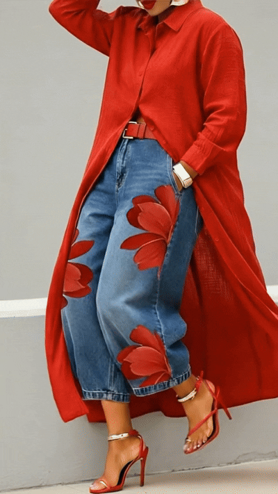 📦📦LAST DAY SAVE 49% ⏰Women Casual Cotton Linen Shirt Dress Long Sleeve Shirt Collar Slim Fit Red Midi Dress