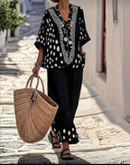 💝💝Women's Retro Polka Dot Print Casual Cotton-linen Two-piece Set