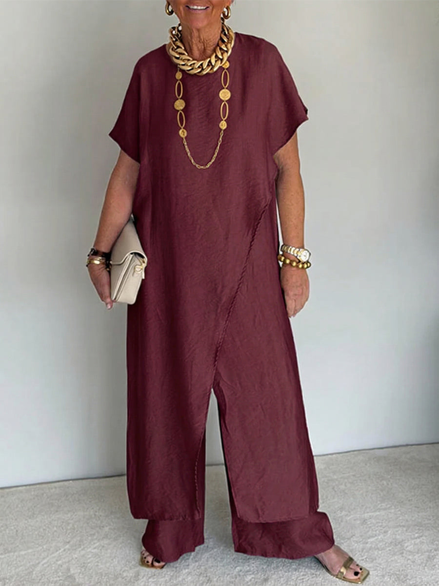 📦📦LAST DAY SAVE 49% ⏰Women's Cozy Loose Fit Asymmetrical Two-Piece Set - Casual Retro Cotton Blend Outfit