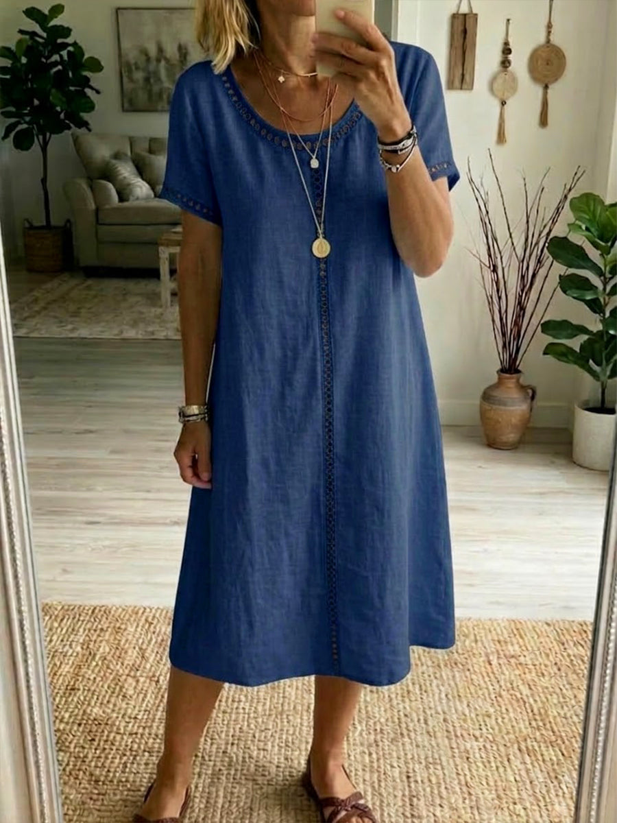 📦📦LAST DAY SAVE 49% ⏰Casual Patchwork Openwork Ribbon Linen And Cotton Dress