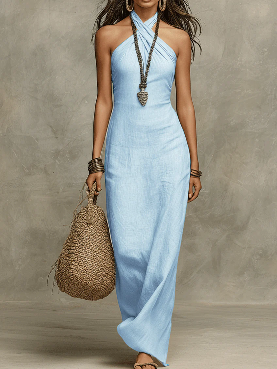 📦📦LAST DAY SAVE 49% ⏰Stylish & Sexy Halter-neck Cotton-linen Maxi Dress