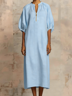 📦📦LAST DAY SAVE 49% ⏰Stylish Zippered Loose Linen-cotton Midi Dress