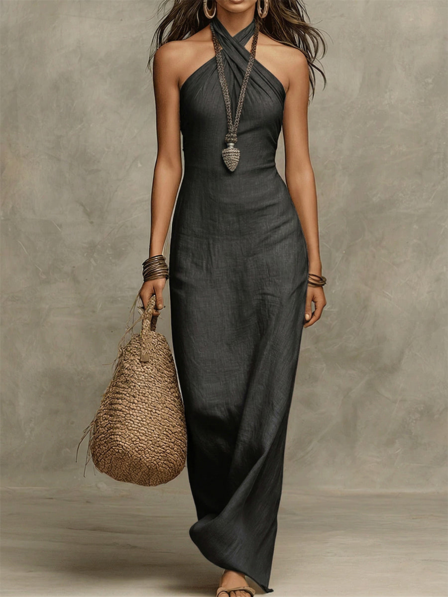 📦📦LAST DAY SAVE 49% ⏰Stylish & Sexy Halter-neck Cotton-linen Maxi Dress