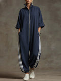 📦📦LAST DAY SAVE 49% ⏰Women's Stand-collar 3/4 Sleeve Casual Loose Hooded Linen Jumpsuit