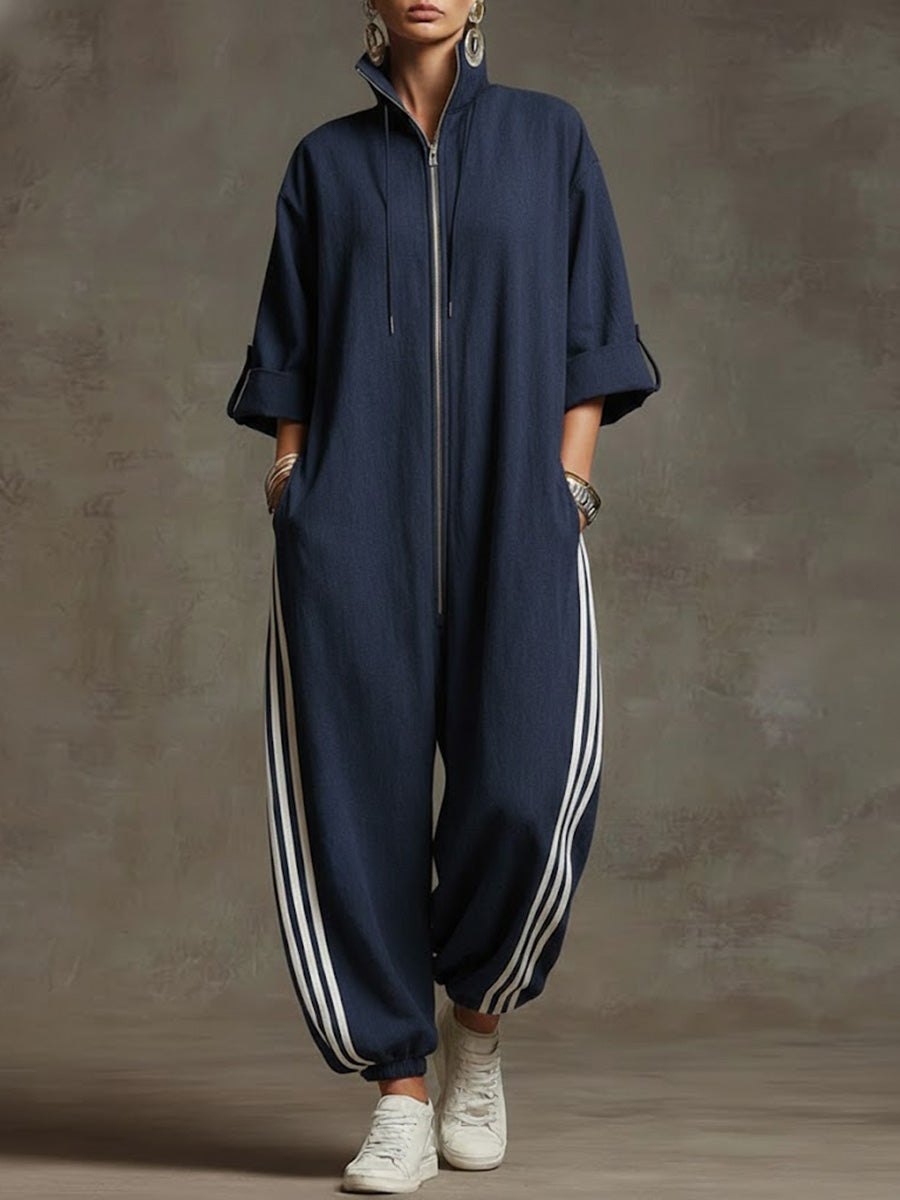 📦📦LAST DAY SAVE 49% ⏰Women's Stand-collar 3/4 Sleeve Casual Loose Hooded Linen Jumpsuit