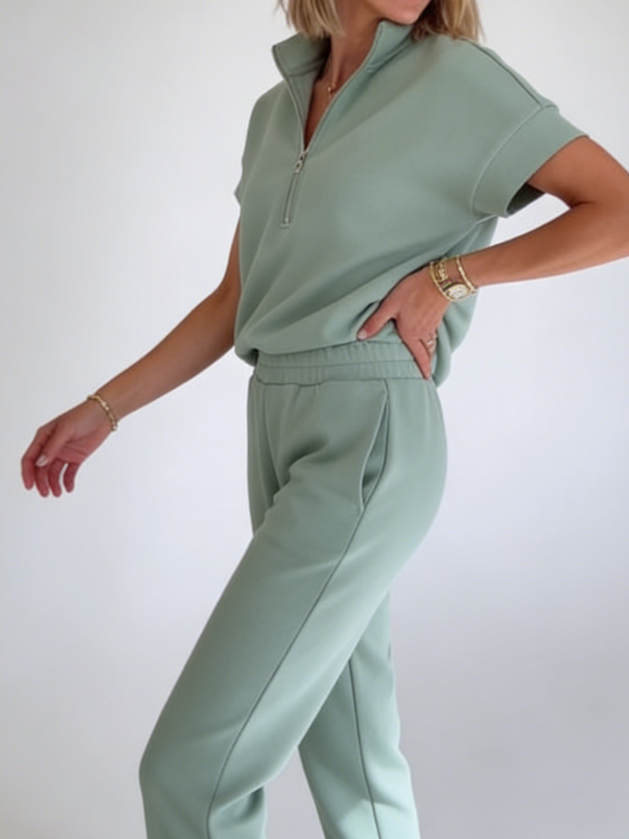 💝💝Cozy Travel Stand-collar Zip Sweatshirt & Pants Two-piece Set