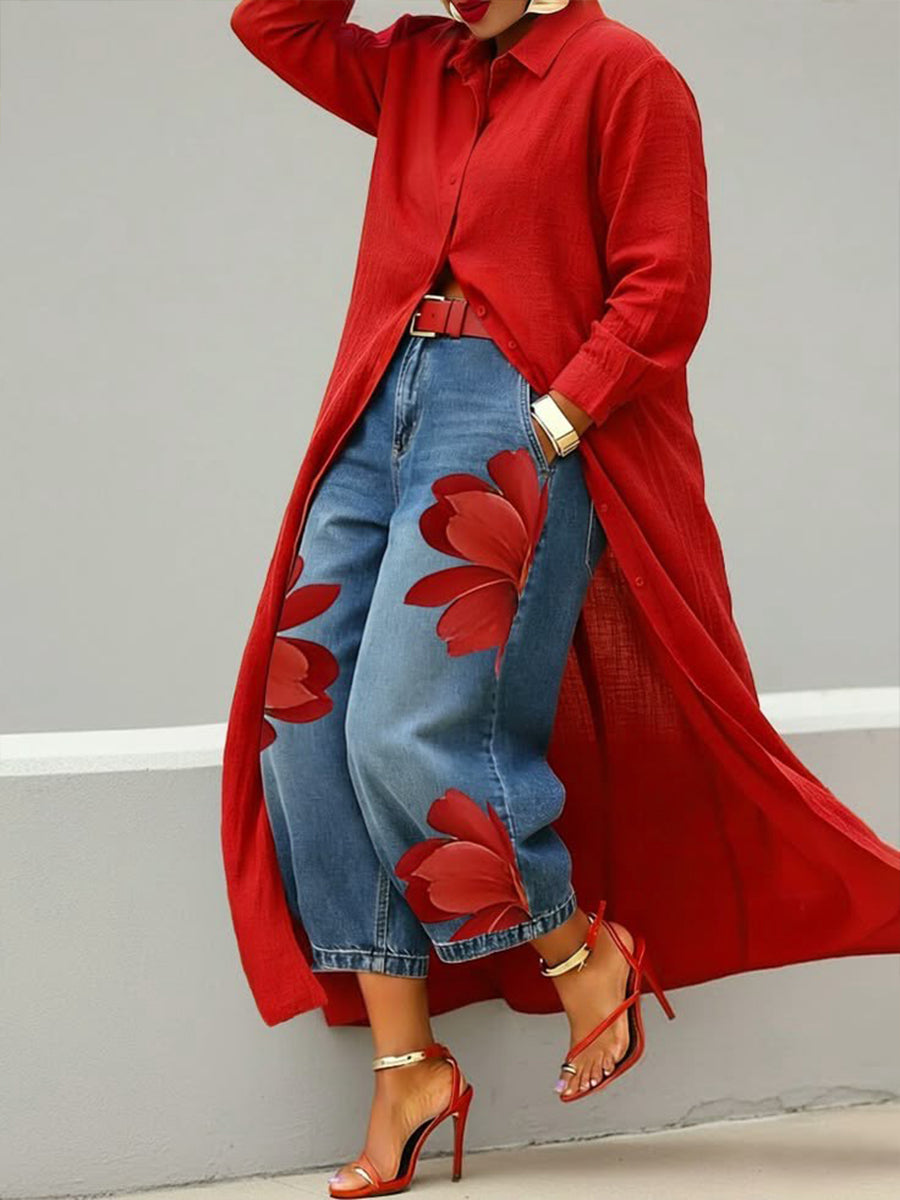 📦📦LAST DAY SAVE 49% ⏰Women Casual Cotton Linen Shirt Dress Long Sleeve Shirt Collar Slim Fit Red Midi Dress