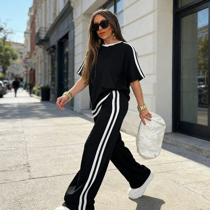 🌷🌷50%  OFF !! ⏰Women's Striped Top & Wide-Leg Pants Set